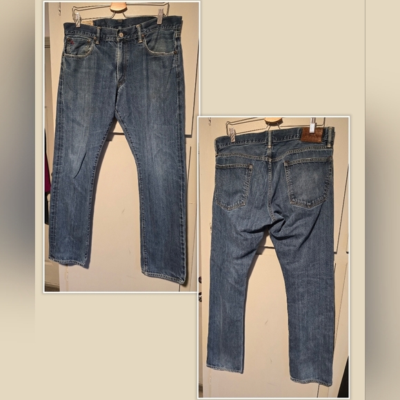 Polo Ralph Lauren Vintage Striaght Leg Denim Distressed Blue Jeans 35x32 35 X 32 - Picture 1 of 12